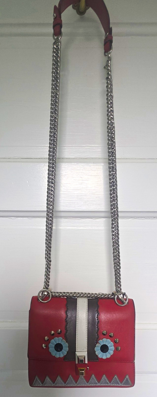 Fendi Red Monster Shoulder/Crossbody Silver Chain Strap w/COA